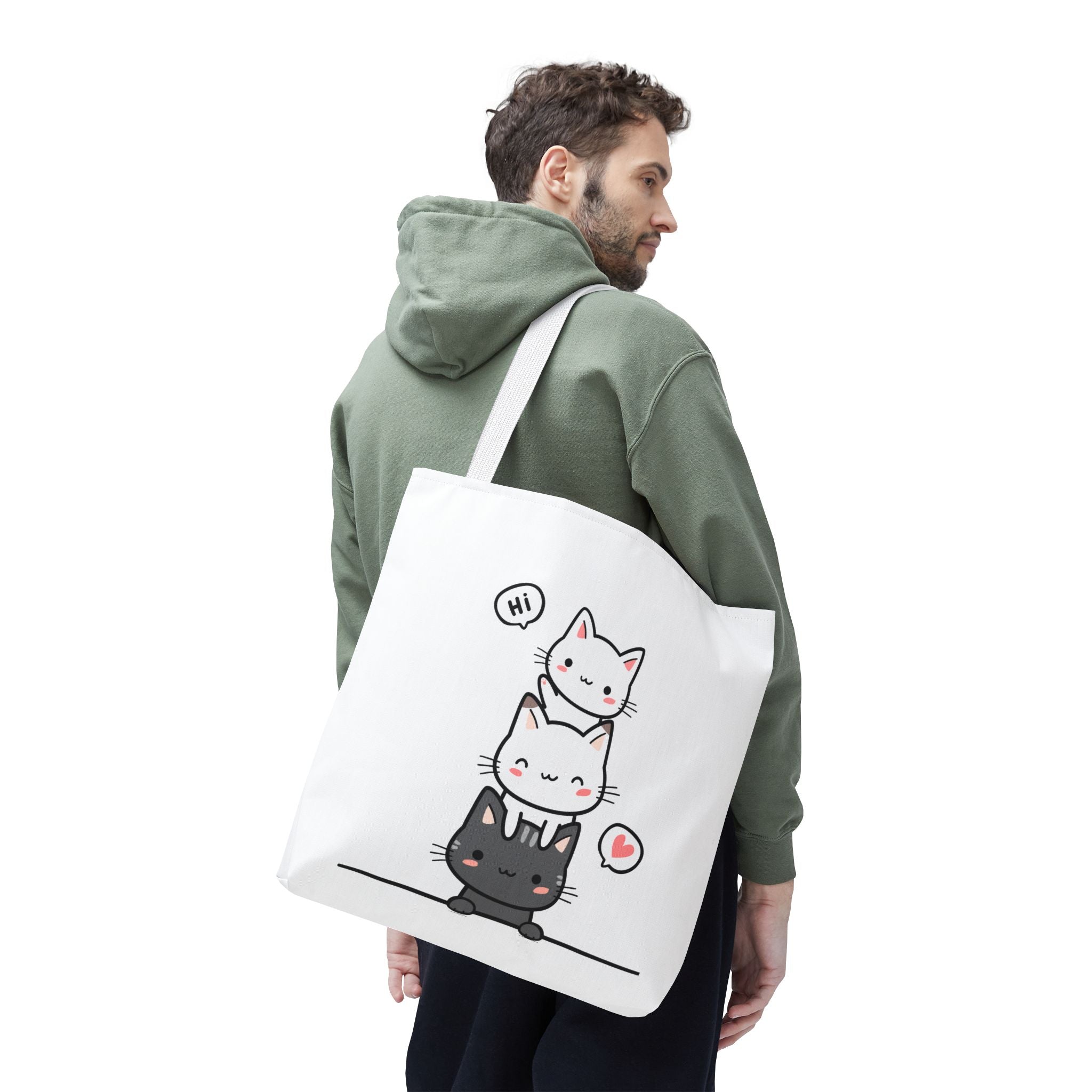 Cute Stacked Kittens Tote Bag — Cute Cat Illustration Shoulder Tote
