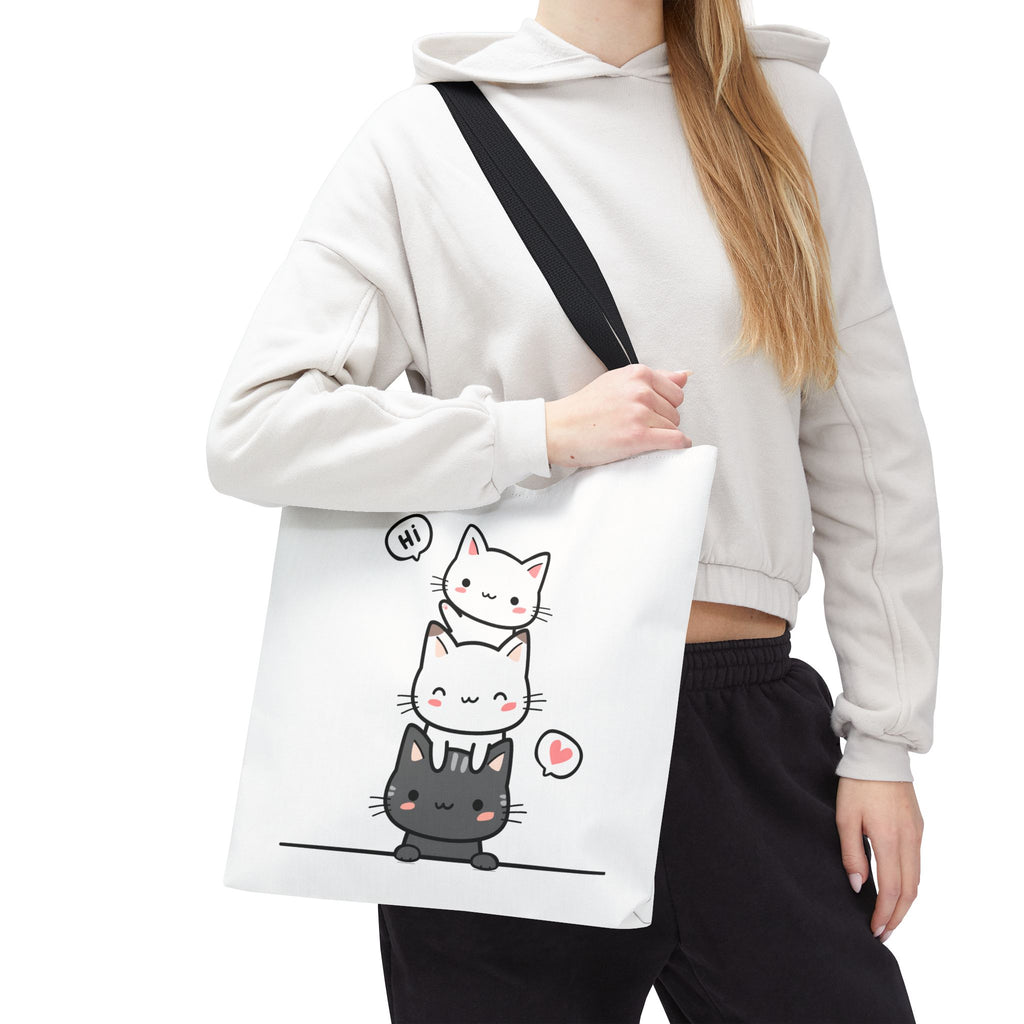 Cute Stacked Kittens Tote Bag — Cute Cat Illustration Shoulder Tote