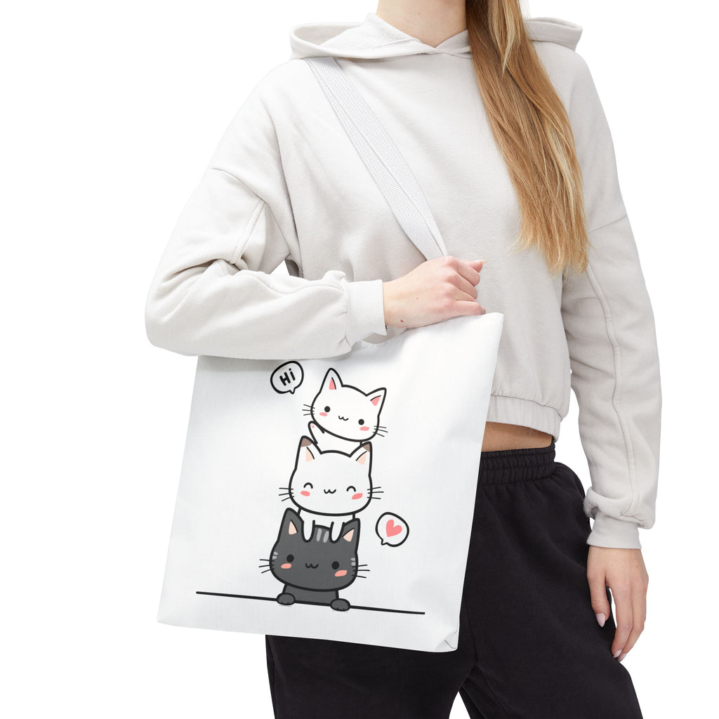 Cute Stacked Kittens Tote Bag — Cute Cat Illustration Shoulder Tote