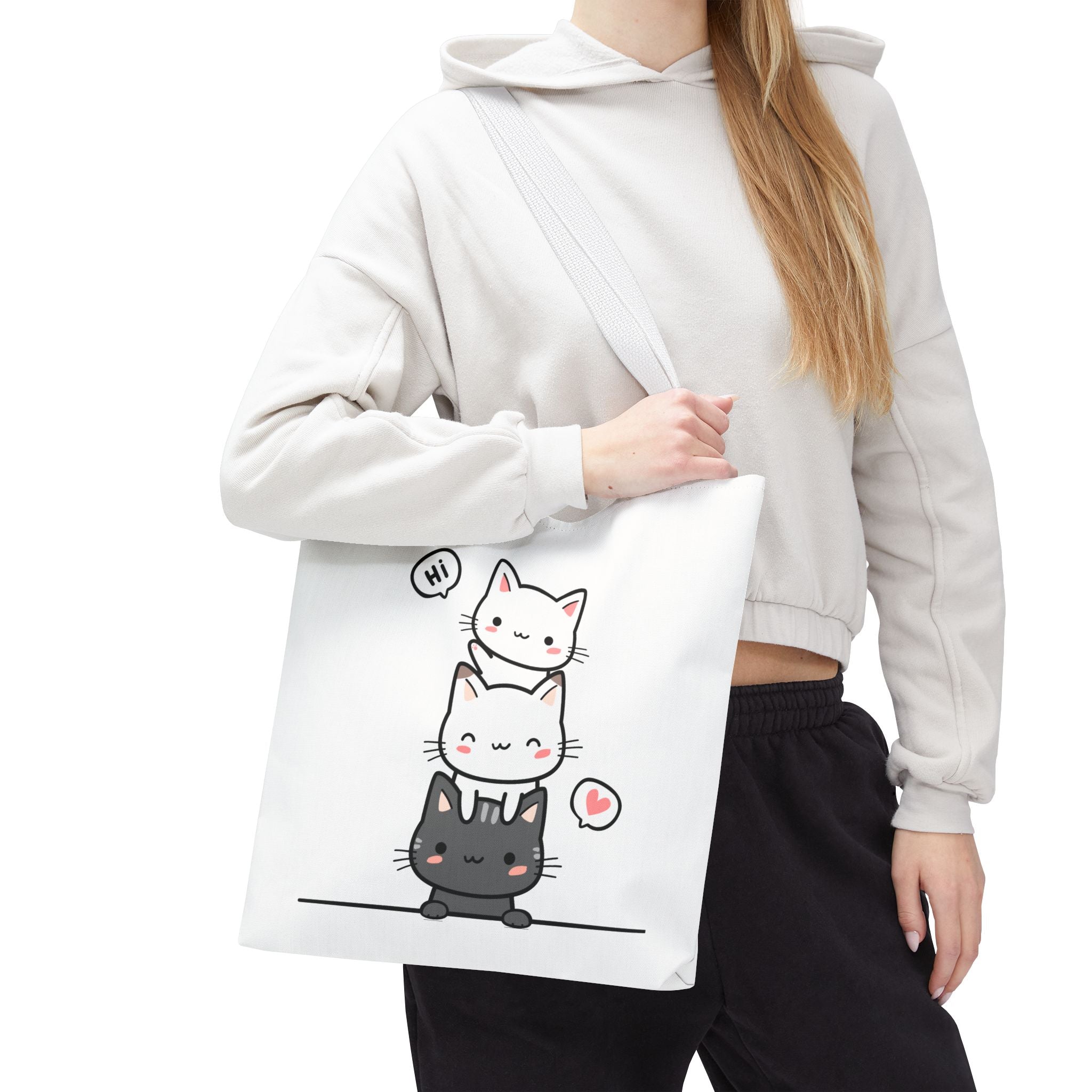 Cute Stacked Kittens Tote Bag — Cute Cat Illustration Shoulder Tote