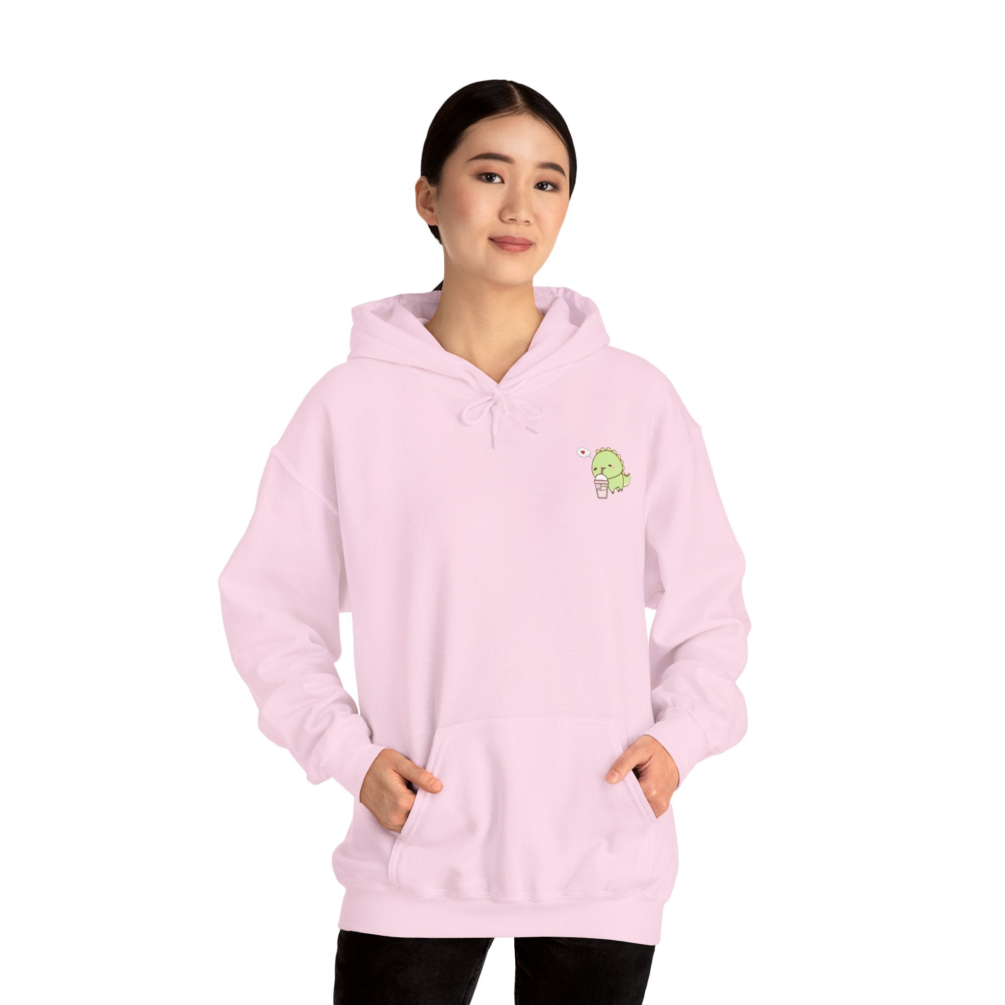 Cute Green dinosaur Pocket Hoodie — Minimal Kawaii dinosaur Design