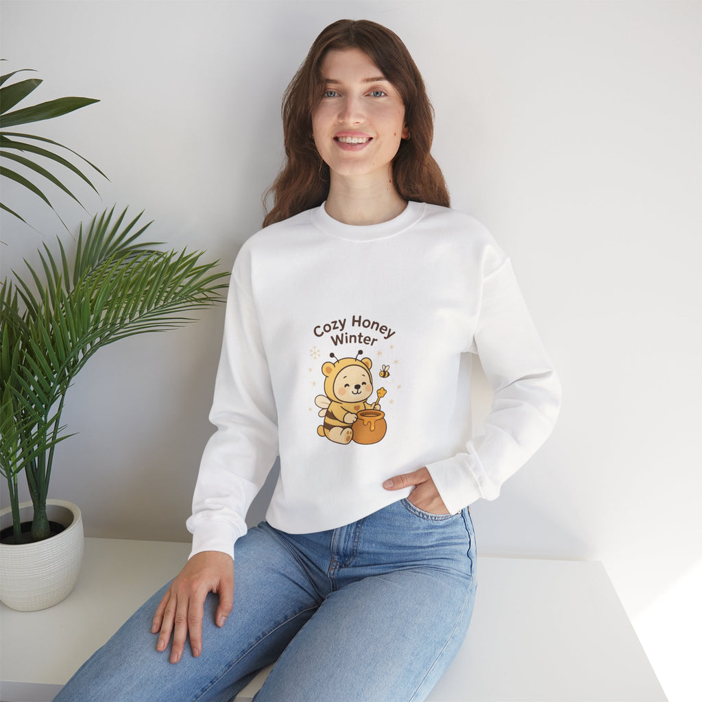 Crewneck Sweatshirt — "Cozy Honey Winter" Cute Bear with Honey Pot