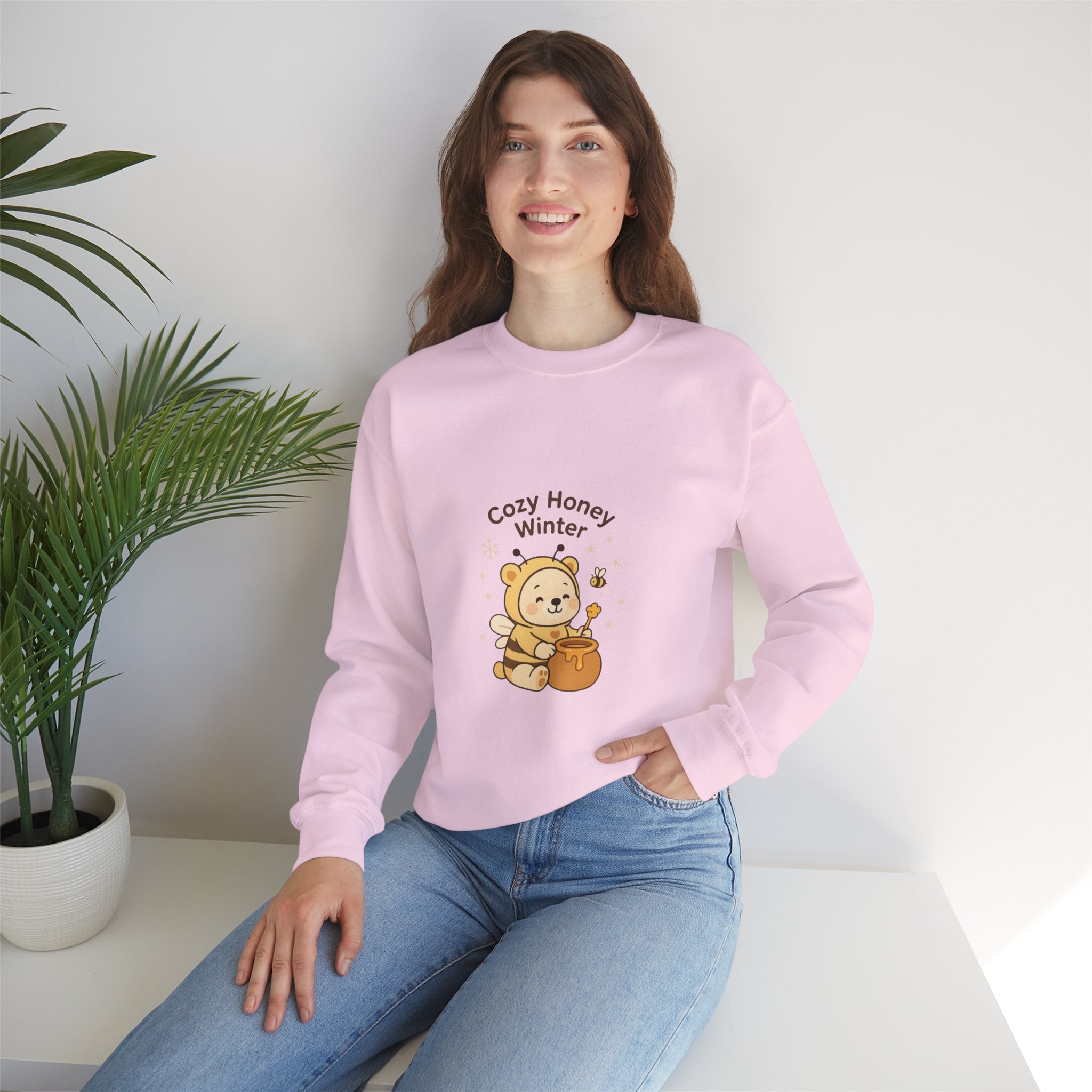 Crewneck Sweatshirt — "Cozy Honey Winter" Cute Bear with Honey Pot