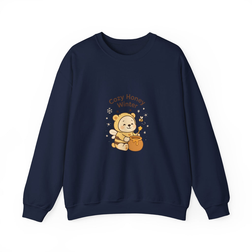 Crewneck Sweatshirt — "Cozy Honey Winter" Cute Bear with Honey Pot