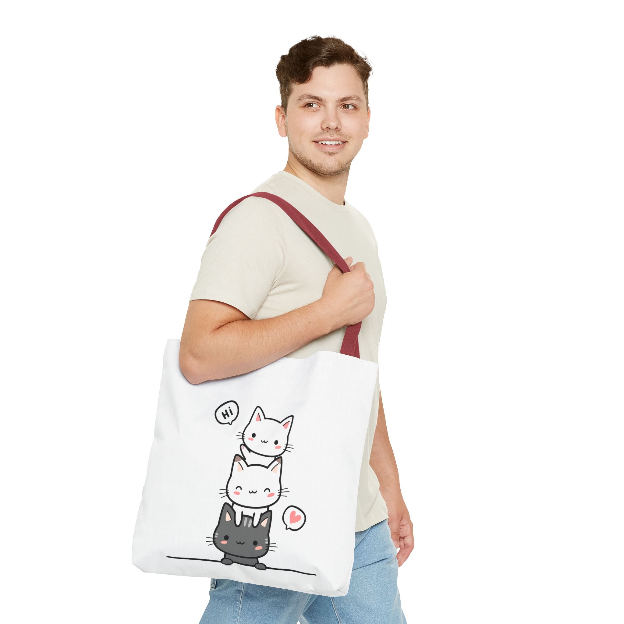 Cute Stacked Kittens Tote Bag — Cute Cat Illustration Shoulder Tote