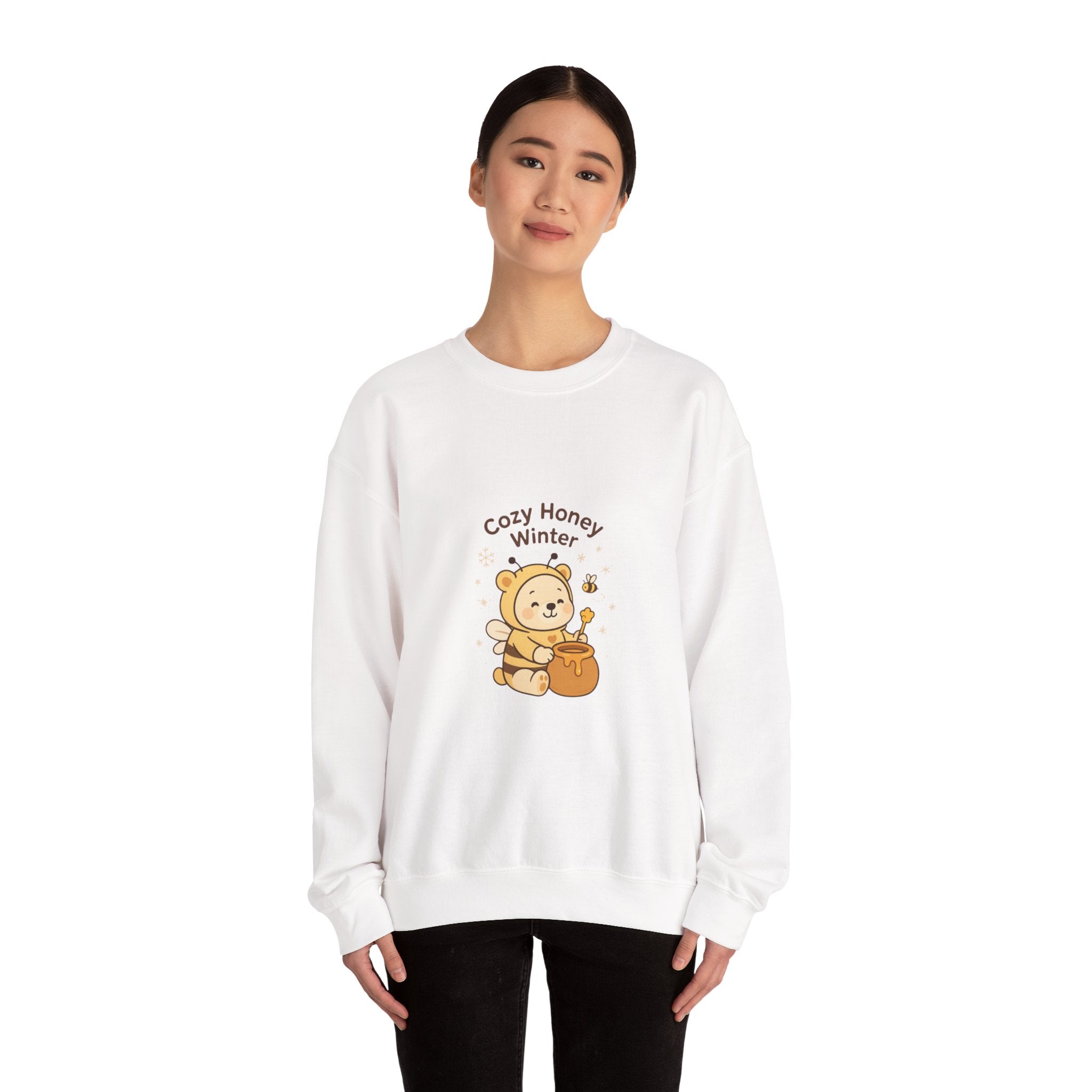Crewneck Sweatshirt — "Cozy Honey Winter" Cute Bear with Honey Pot