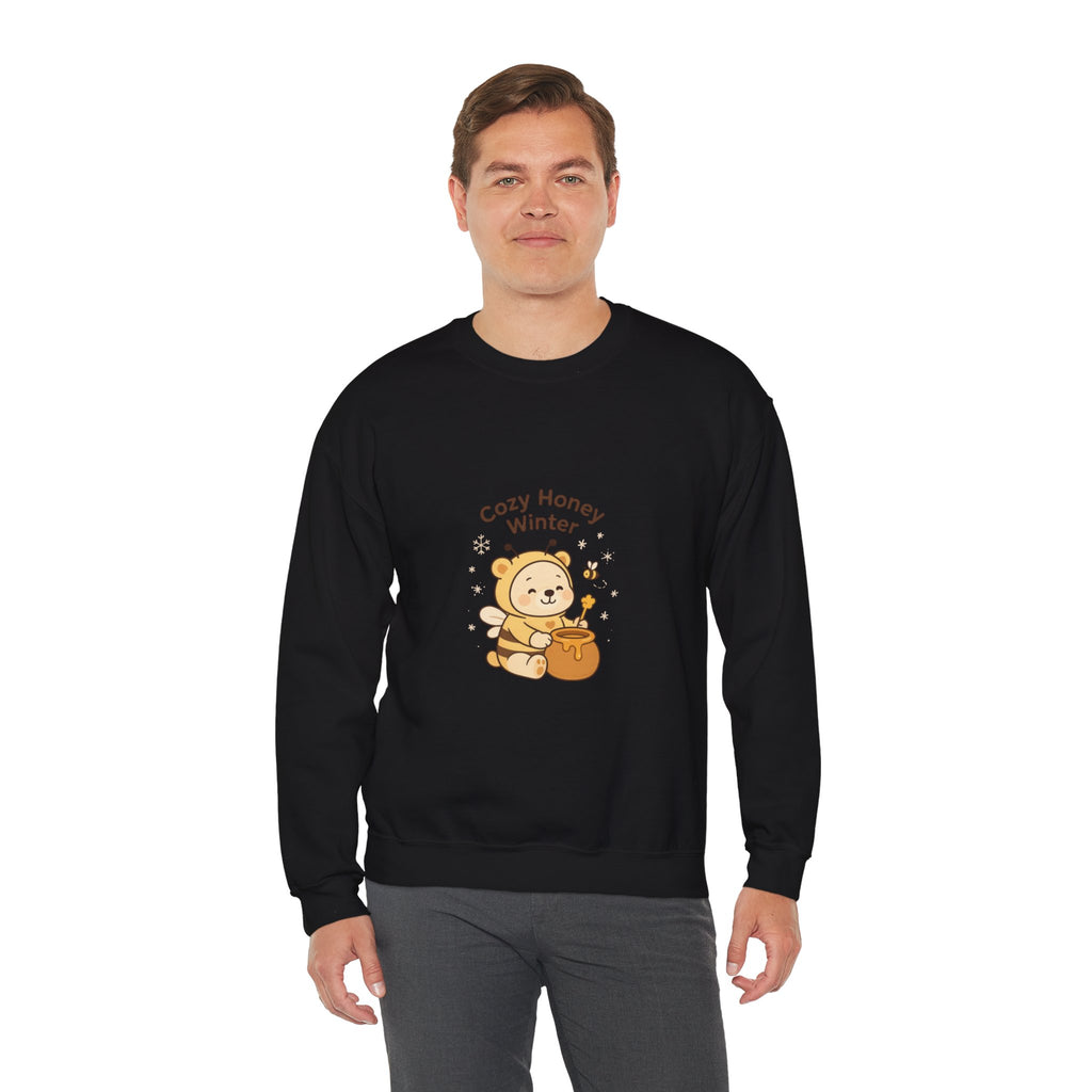 Crewneck Sweatshirt — "Cozy Honey Winter" Cute Bear with Honey Pot