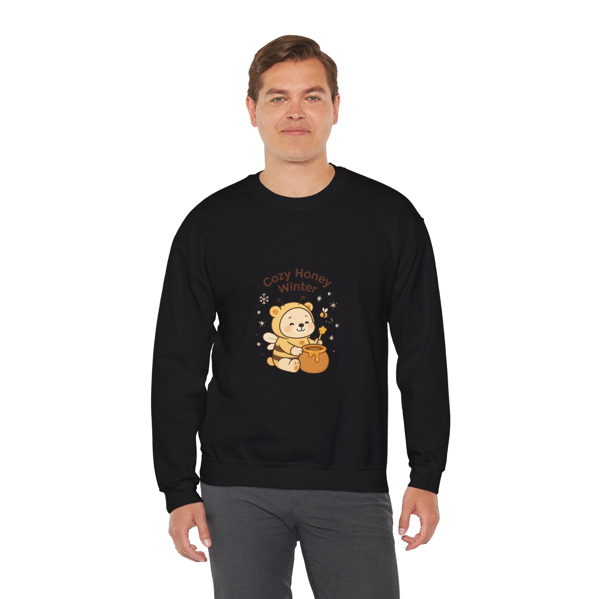 Crewneck Sweatshirt — "Cozy Honey Winter" Cute Bear with Honey Pot
