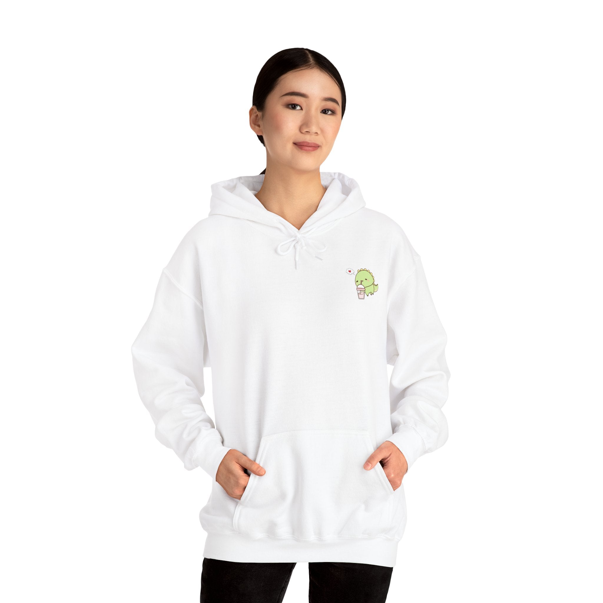 Cute Green dinosaur Pocket Hoodie — Minimal Kawaii dinosaur Design