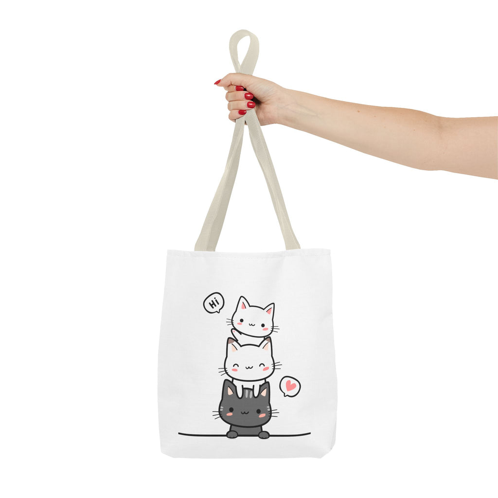 Cute Stacked Kittens Tote Bag — Cute Cat Illustration Shoulder Tote