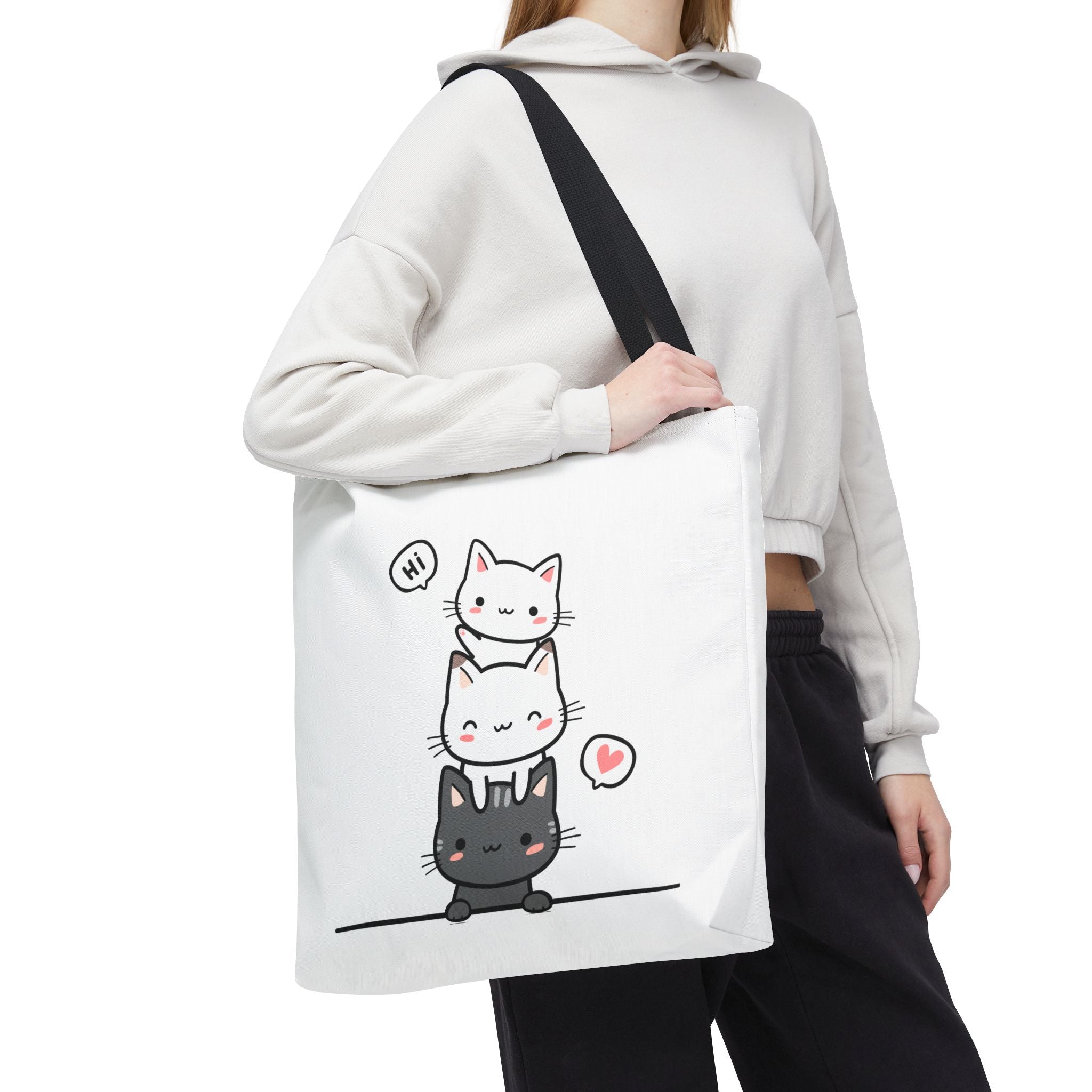 Cute Stacked Kittens Tote Bag — Cute Cat Illustration Shoulder Tote