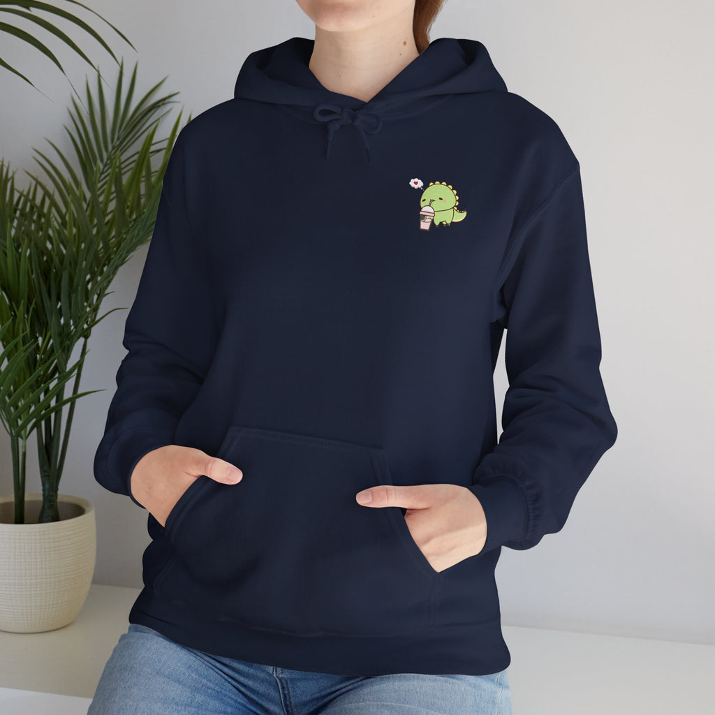 Cute Green dinosaur Pocket Hoodie — Minimal Kawaii dinosaur Design