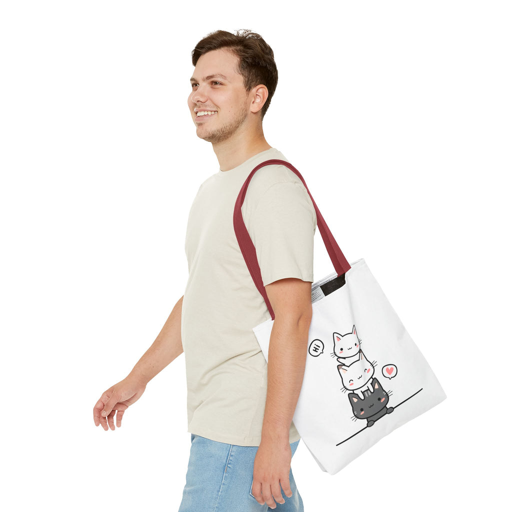 Cute Stacked Kittens Tote Bag — Cute Cat Illustration Shoulder Tote