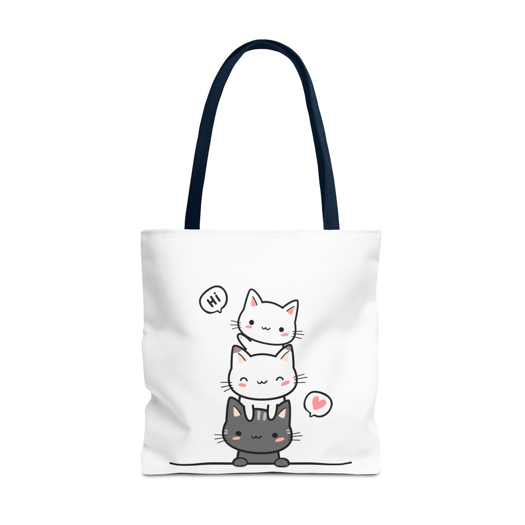 Cute Stacked Kittens Tote Bag — Cute Cat Illustration Shoulder Tote