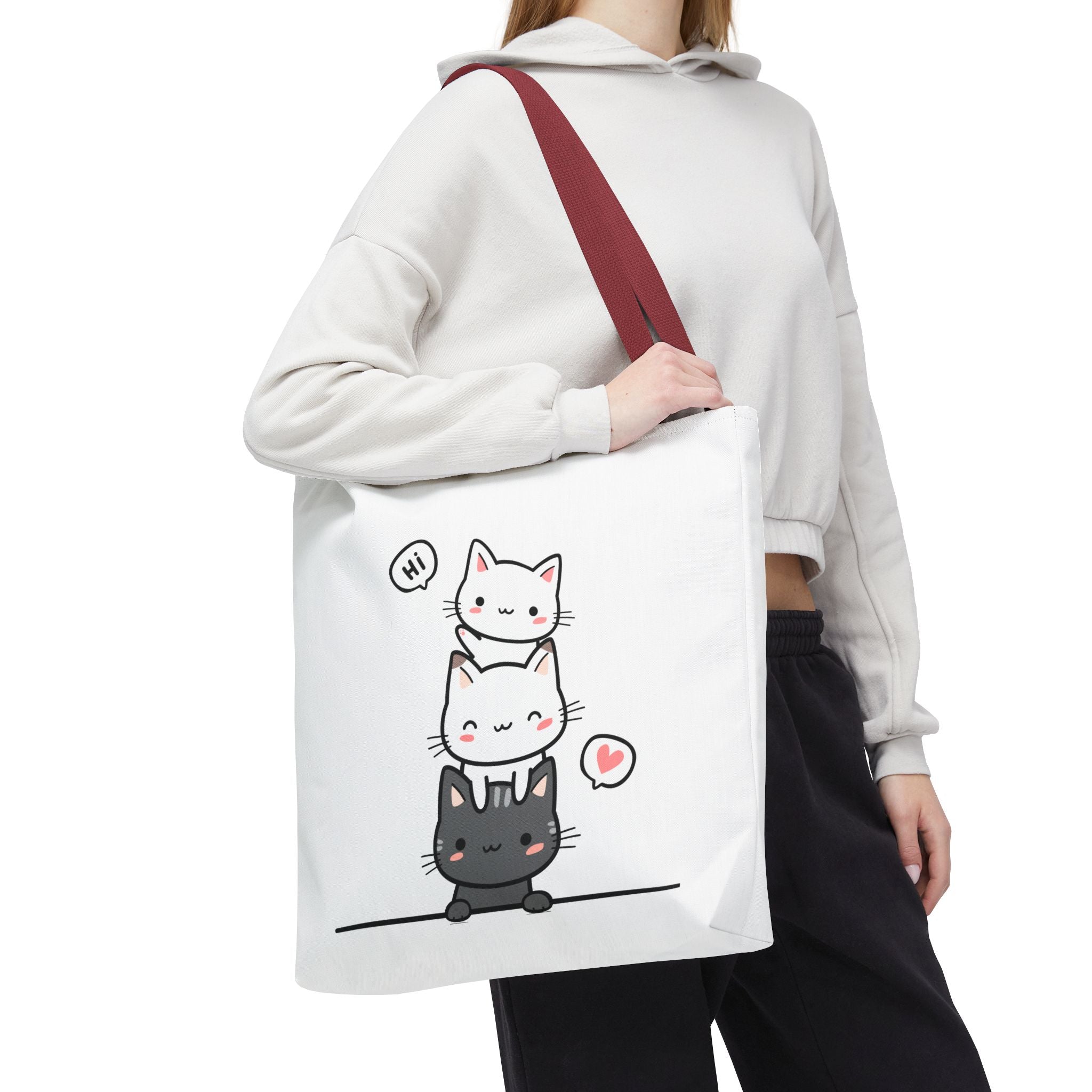 Cute Stacked Kittens Tote Bag — Cute Cat Illustration Shoulder Tote