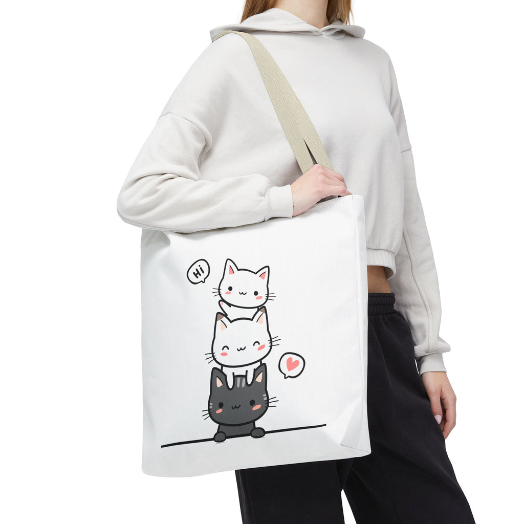 Cute Stacked Kittens Tote Bag — Cute Cat Illustration Shoulder Tote