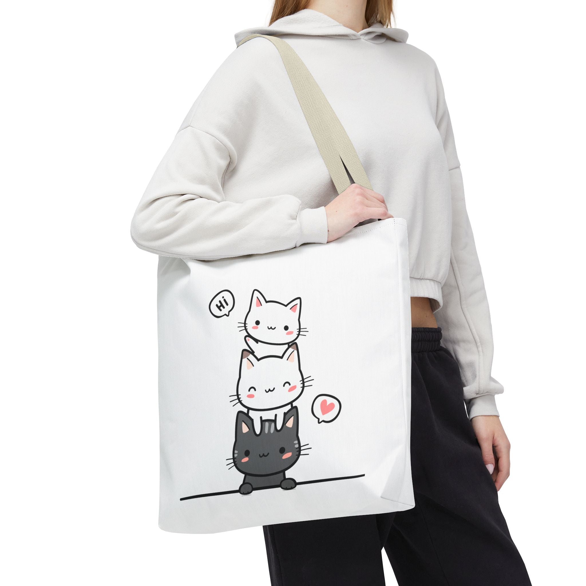 Cute Stacked Kittens Tote Bag — Cute Cat Illustration Shoulder Tote