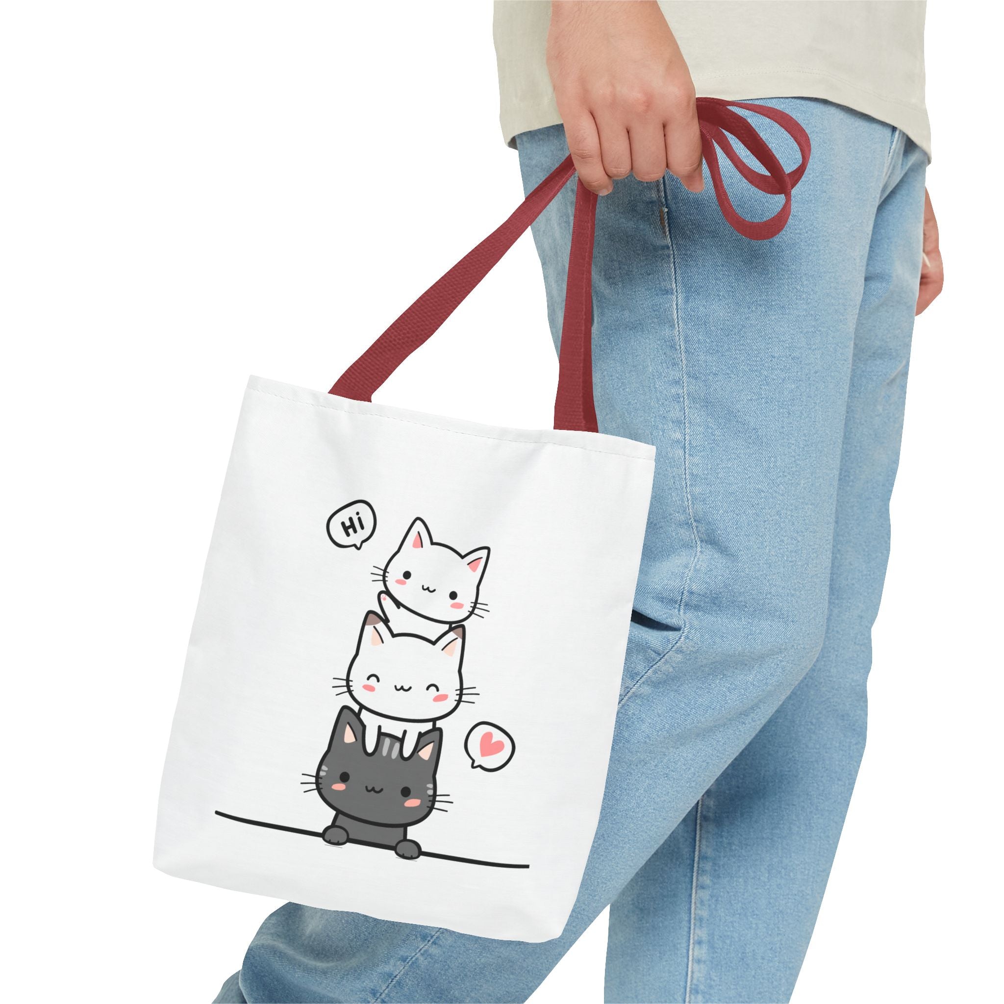 Cute Stacked Kittens Tote Bag — Cute Cat Illustration Shoulder Tote