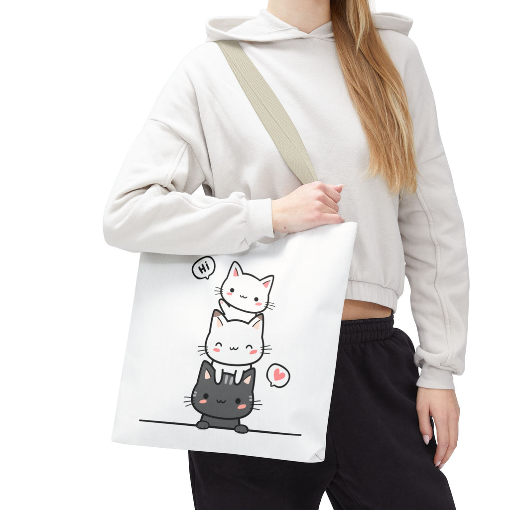 Cute Stacked Kittens Tote Bag — Cute Cat Illustration Shoulder Tote