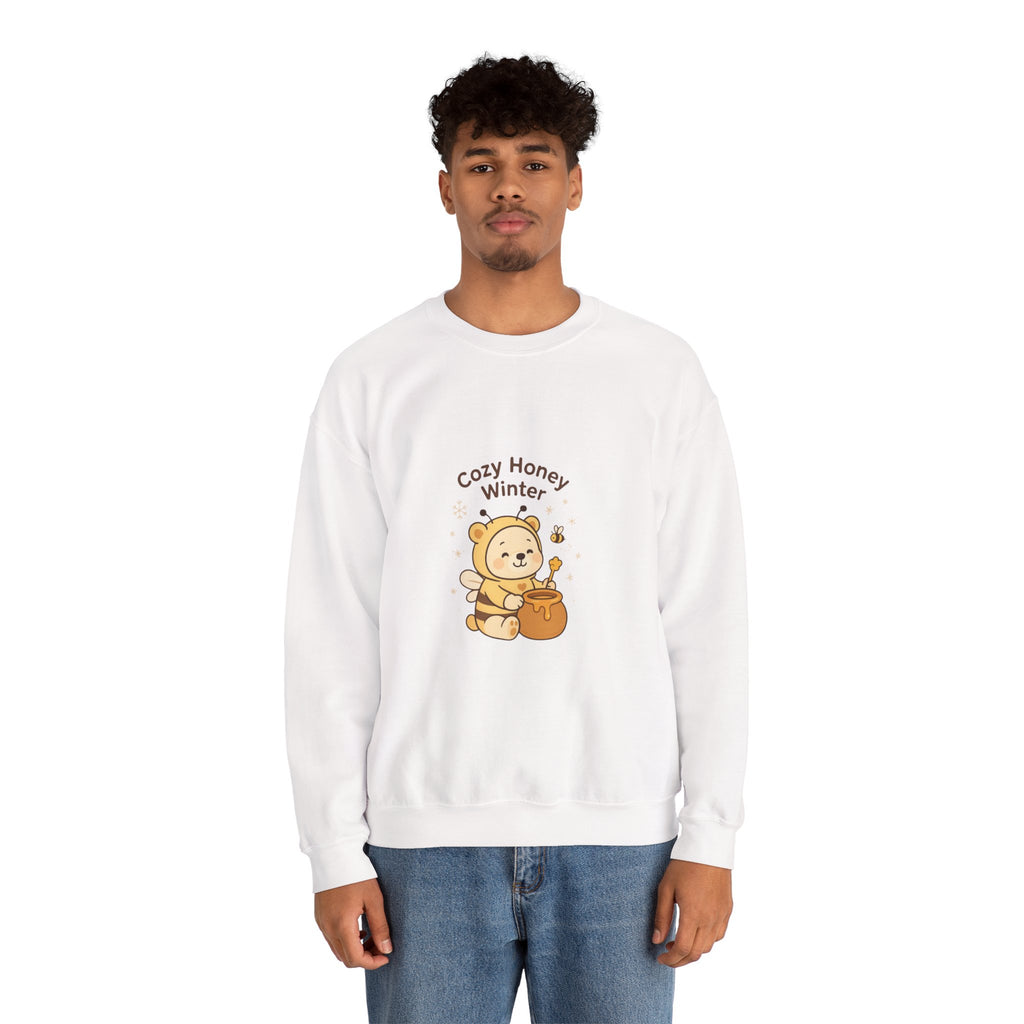 Crewneck Sweatshirt — "Cozy Honey Winter" Cute Bear with Honey Pot