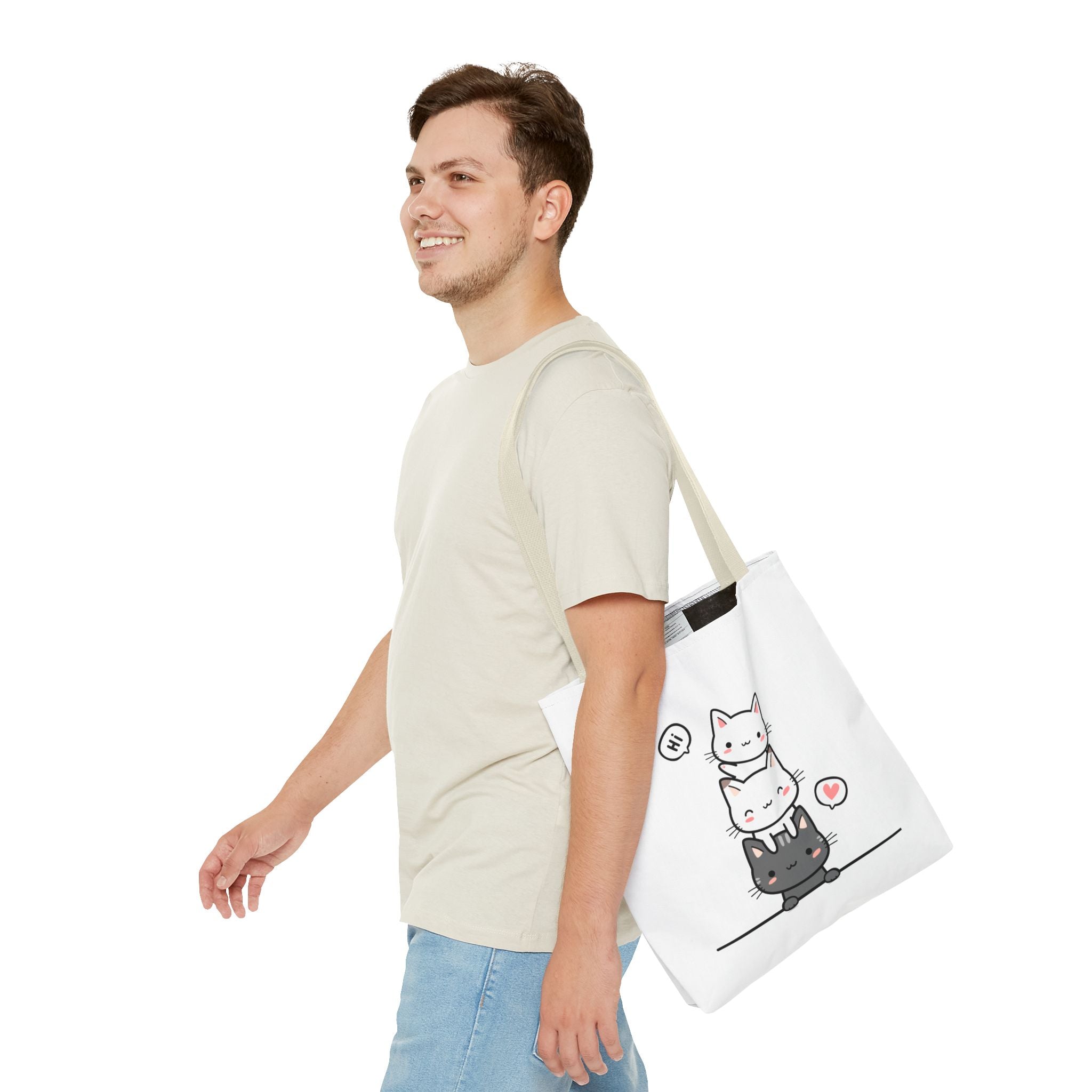 Cute Stacked Kittens Tote Bag — Cute Cat Illustration Shoulder Tote