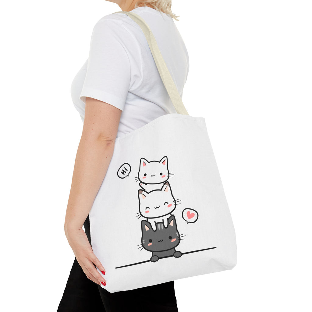 Cute Stacked Kittens Tote Bag — Cute Cat Illustration Shoulder Tote