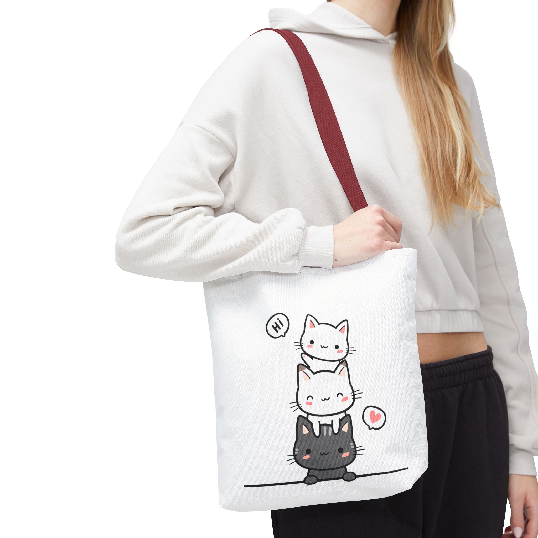 Cute Stacked Kittens Tote Bag — Cute Cat Illustration Shoulder Tote