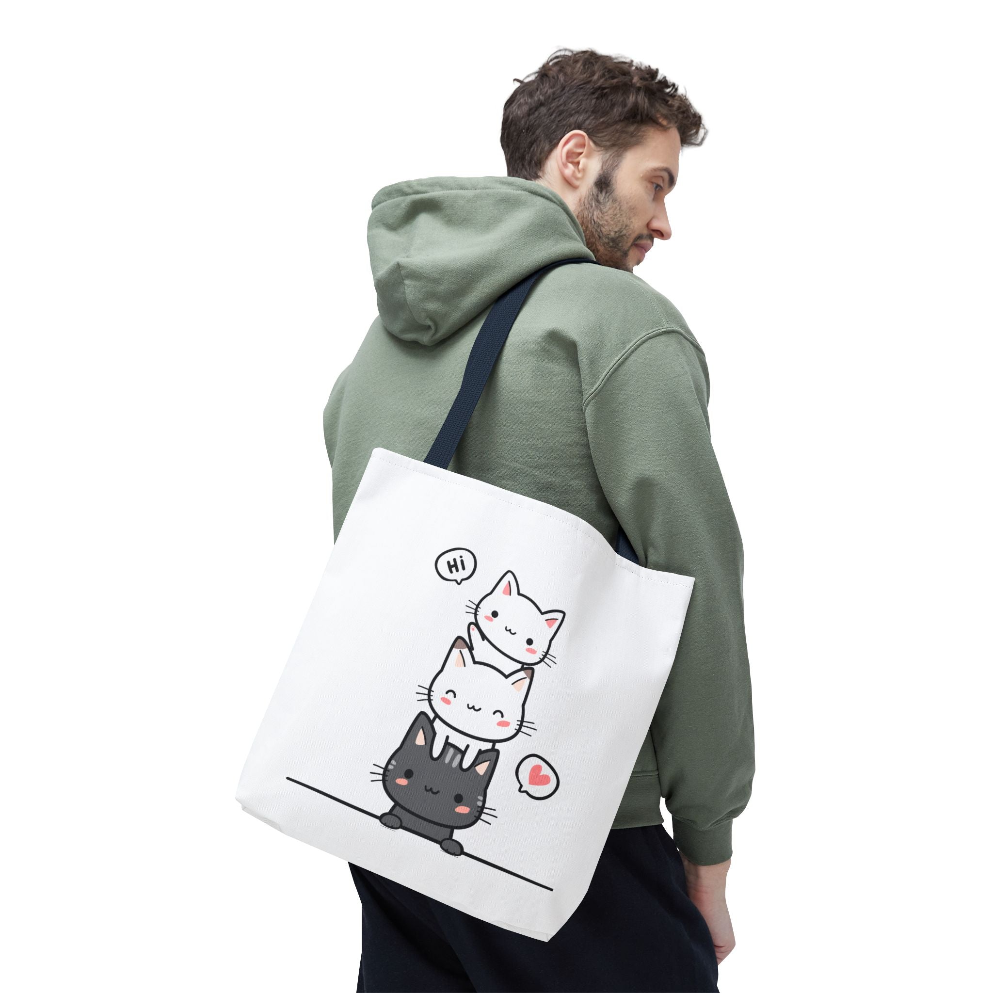 Cute Stacked Kittens Tote Bag — Cute Cat Illustration Shoulder Tote