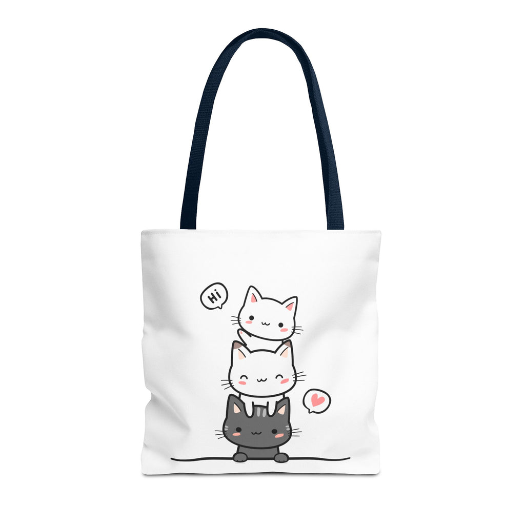 Cute Stacked Kittens Tote Bag — Cute Cat Illustration Shoulder Tote
