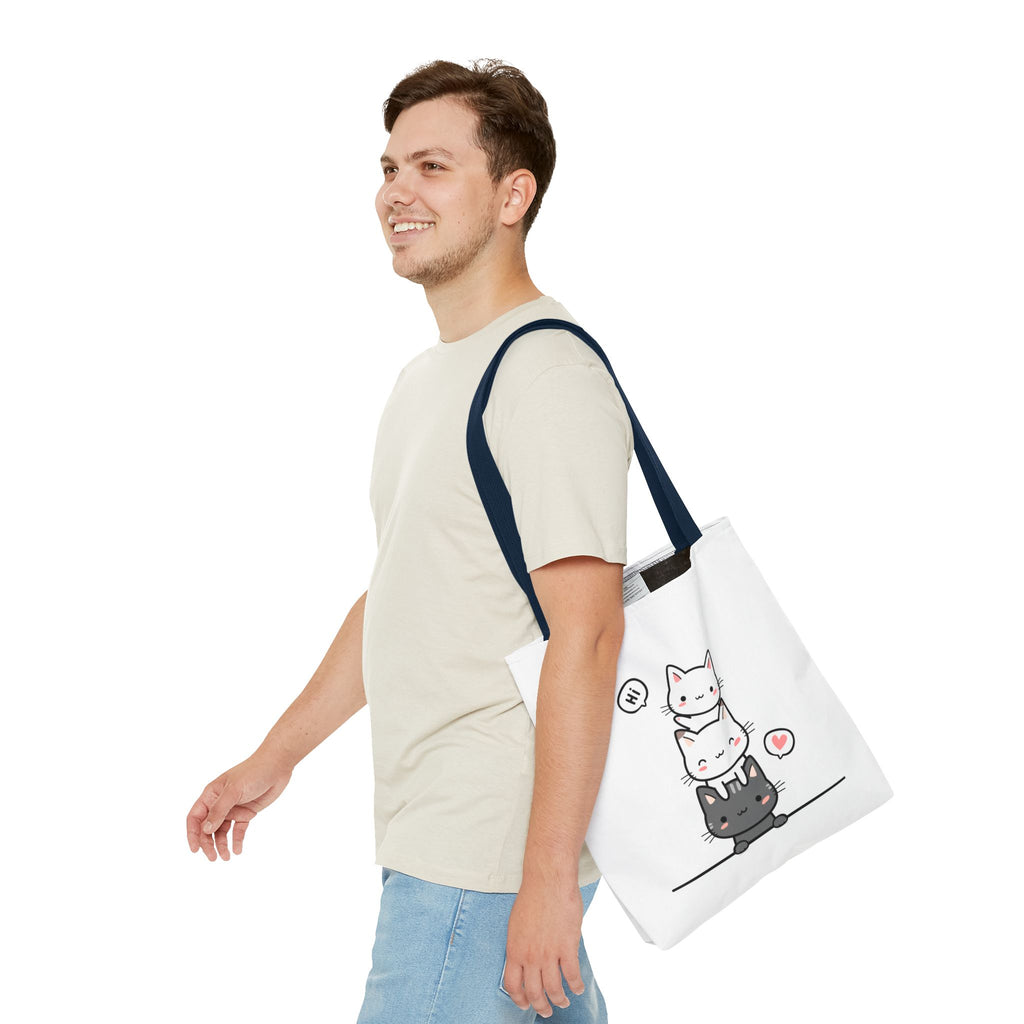 Cute Stacked Kittens Tote Bag — Cute Cat Illustration Shoulder Tote