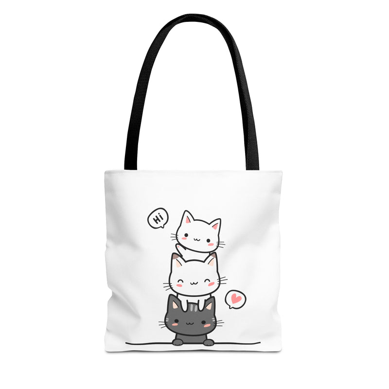 Cute Stacked Kittens Tote Bag — Cute Cat Illustration Shoulder Tote