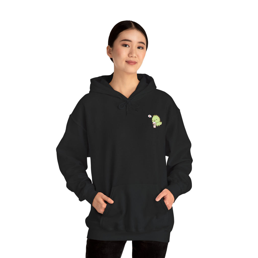 Cute Green dinosaur Pocket Hoodie — Minimal Kawaii dinosaur Design