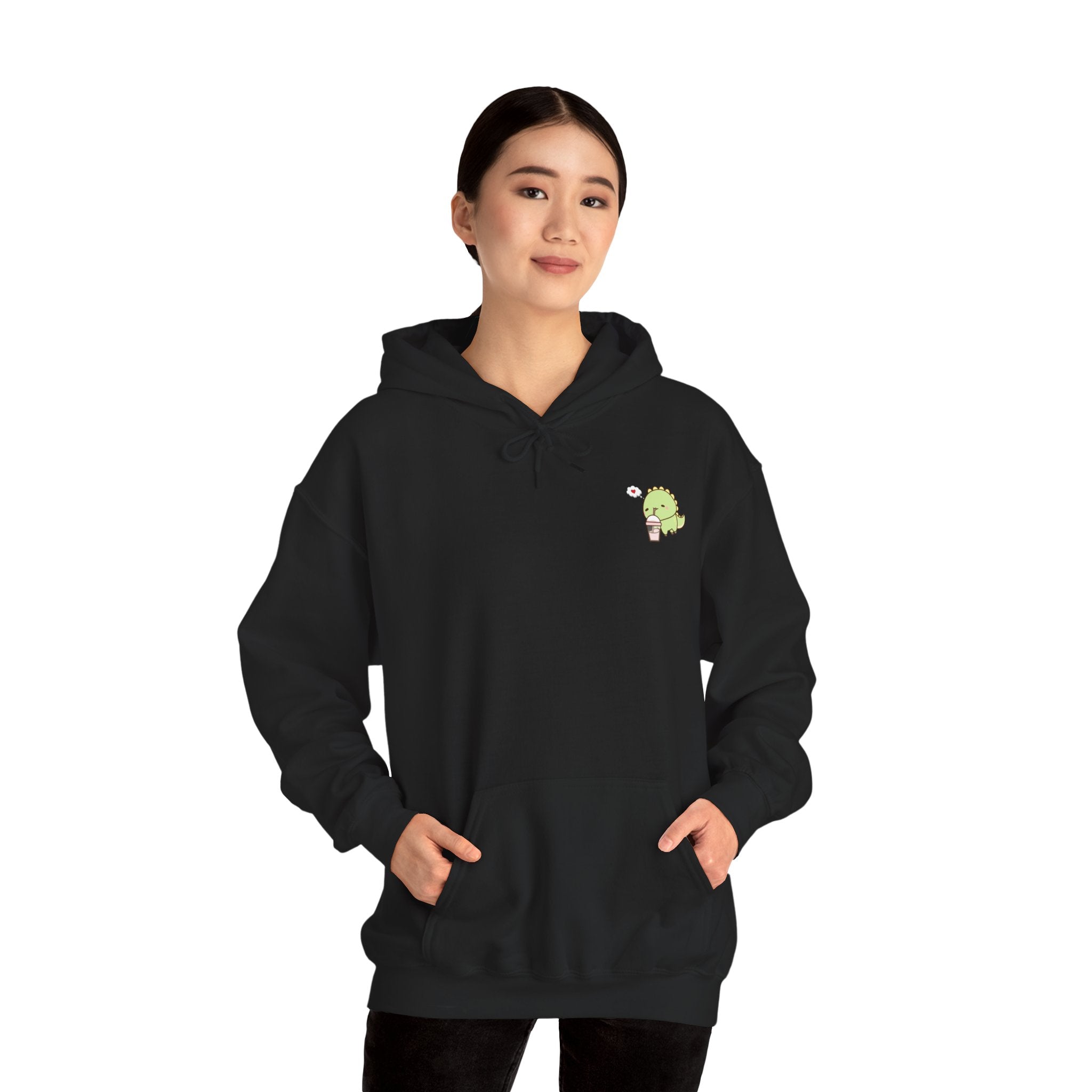 Cute Green dinosaur Pocket Hoodie — Minimal Kawaii dinosaur Design