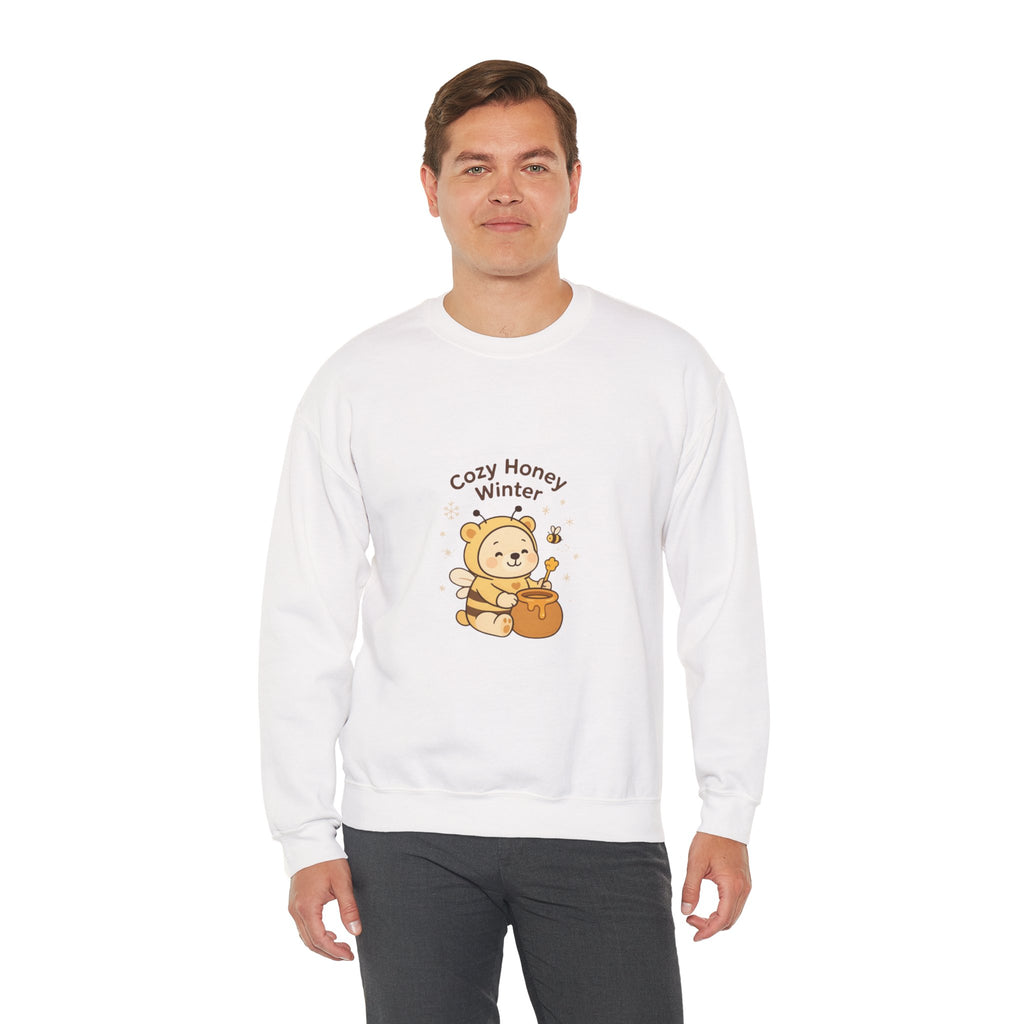 Crewneck Sweatshirt — "Cozy Honey Winter" Cute Bear with Honey Pot