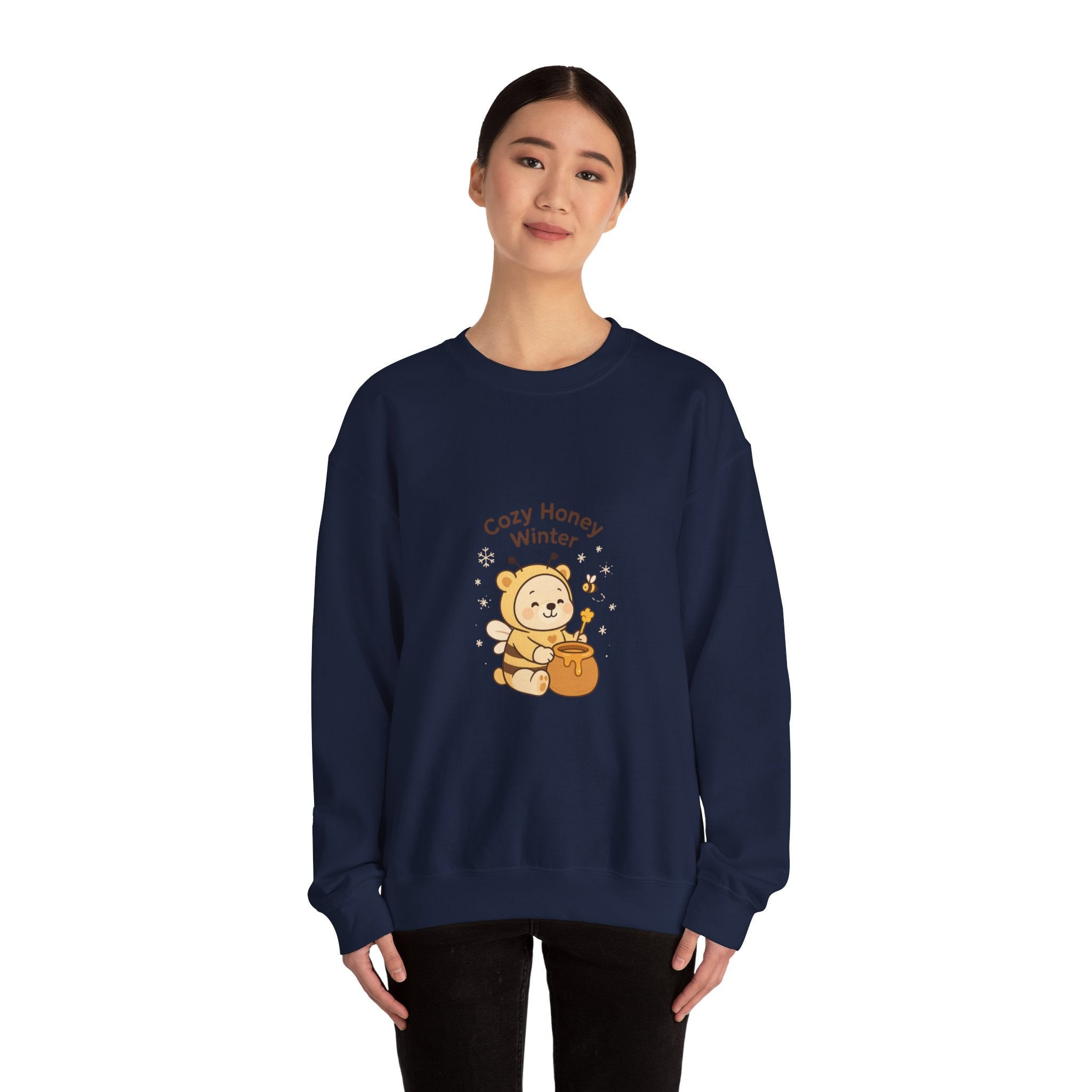 Crewneck Sweatshirt — "Cozy Honey Winter" Cute Bear with Honey Pot