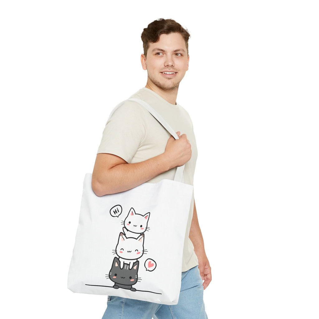 Cute Stacked Kittens Tote Bag — Cute Cat Illustration Shoulder Tote