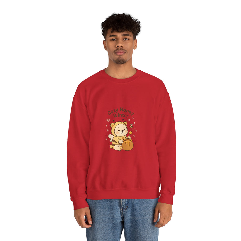 Crewneck Sweatshirt — "Cozy Honey Winter" Cute Bear with Honey Pot