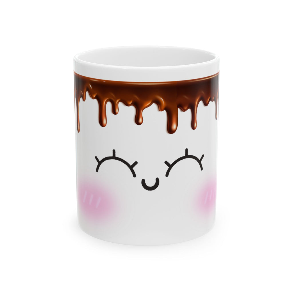 Cute Chocolate Drip Ceramic Mug – Kawaii Smiling Face Coffee Cup