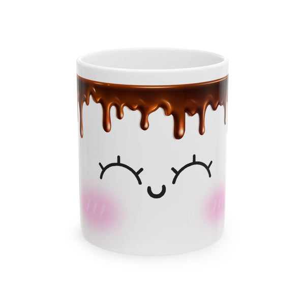 Cute Chocolate Drip Ceramic Mug – Kawaii Smiling Face Coffee Cup